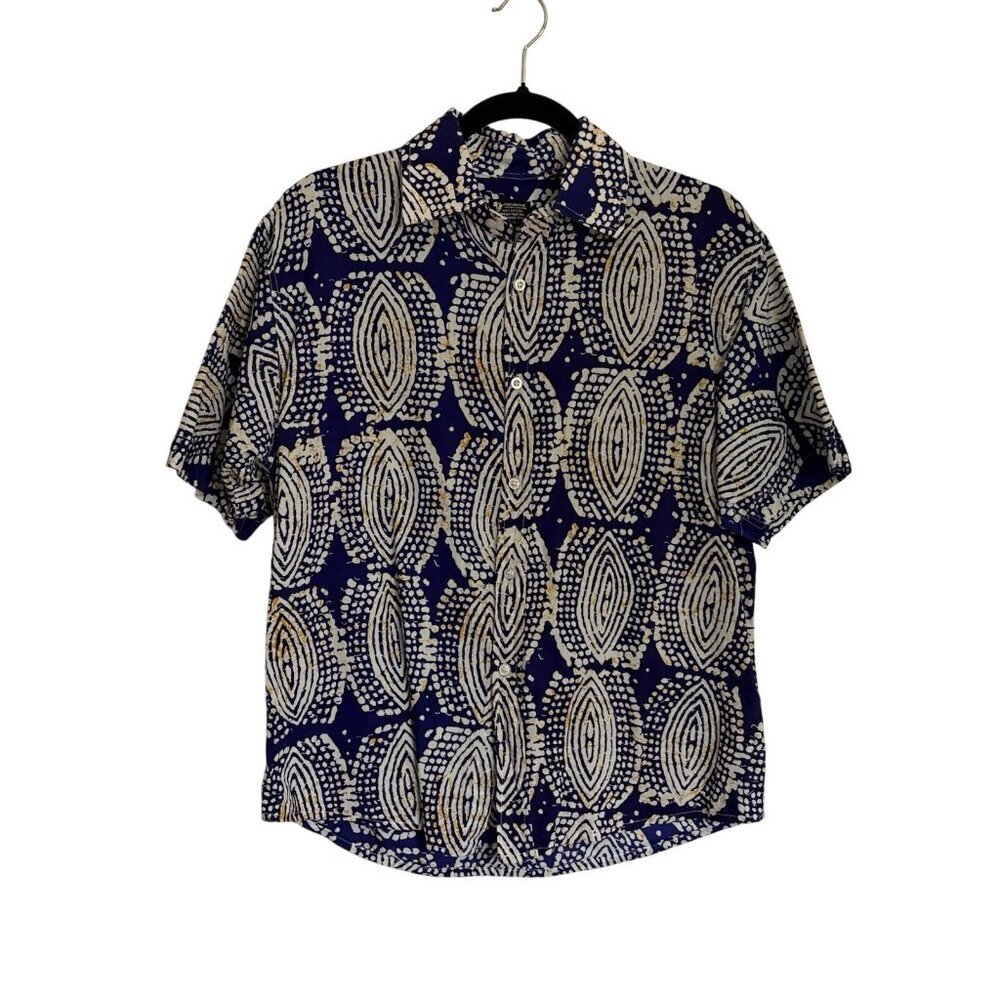 Nenetouti Men SZ M Purple/White 100% Cotton Short Sleeve Button Up Casual Shirt